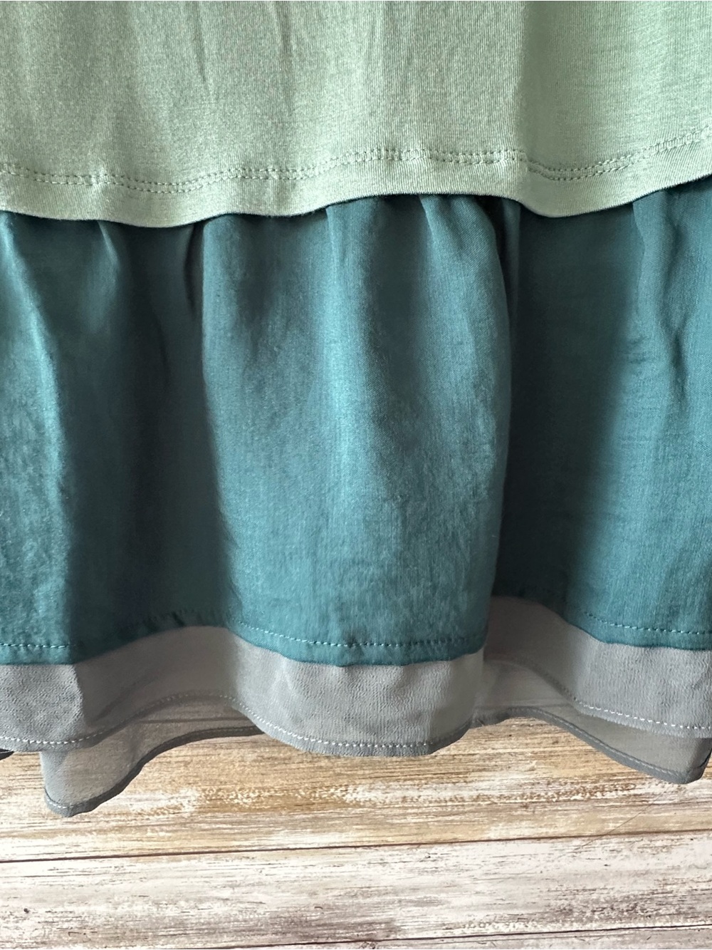 🩵 LOGO Lori Goldstein 1X Blue Green Layered Hem Swing Tunic Tank Top - Picture 2 of 9